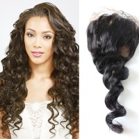 Loose wave 10-20inch peruvian 360 lace frontal closure 100% virgin human hair full lace band closure