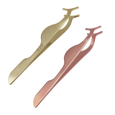 Wholesale price rose gold color personalized eyelash extension tweezers with private label