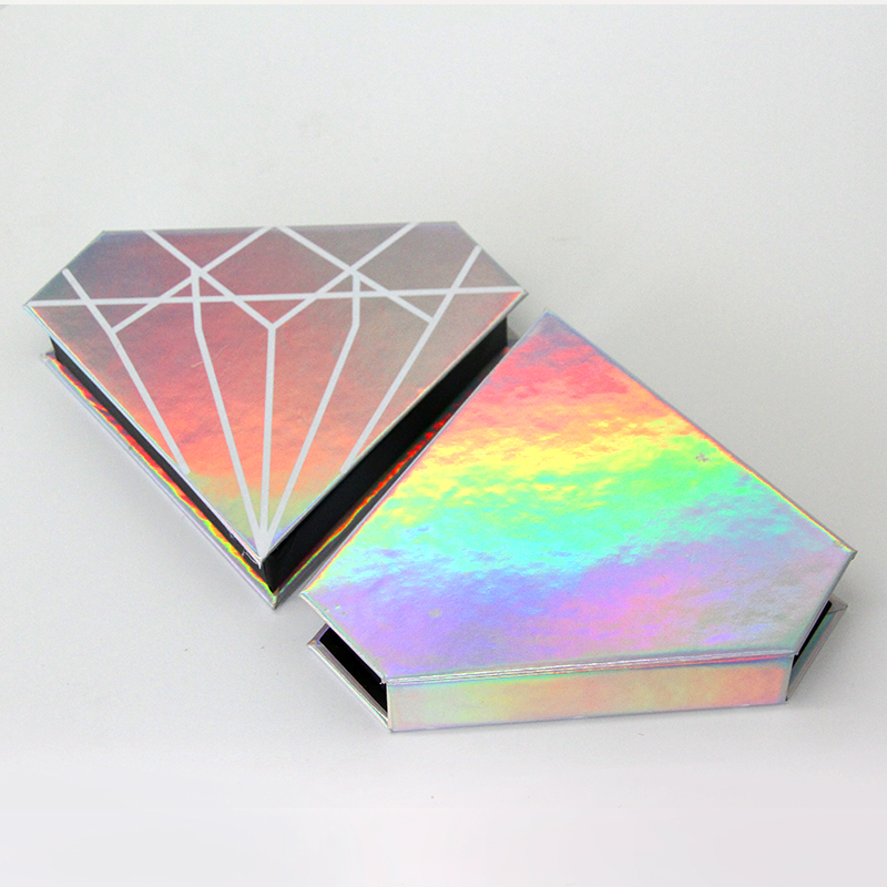 wholesale Holographic color Lash book cases Diamond shape eyelashes box false eyelashes