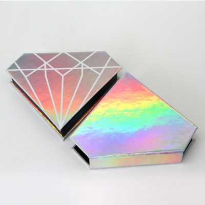 wholesale Holographic color Lash book cases Diamond shape eyelashes box false eyelashes